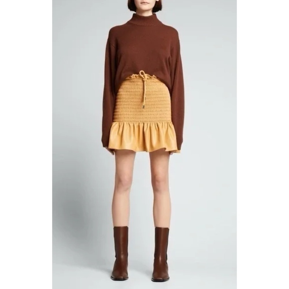 A.L.C. ALC Jenny Smocked Faux Leather Mini Skirt Womens Size 4 Tan Brown Camel